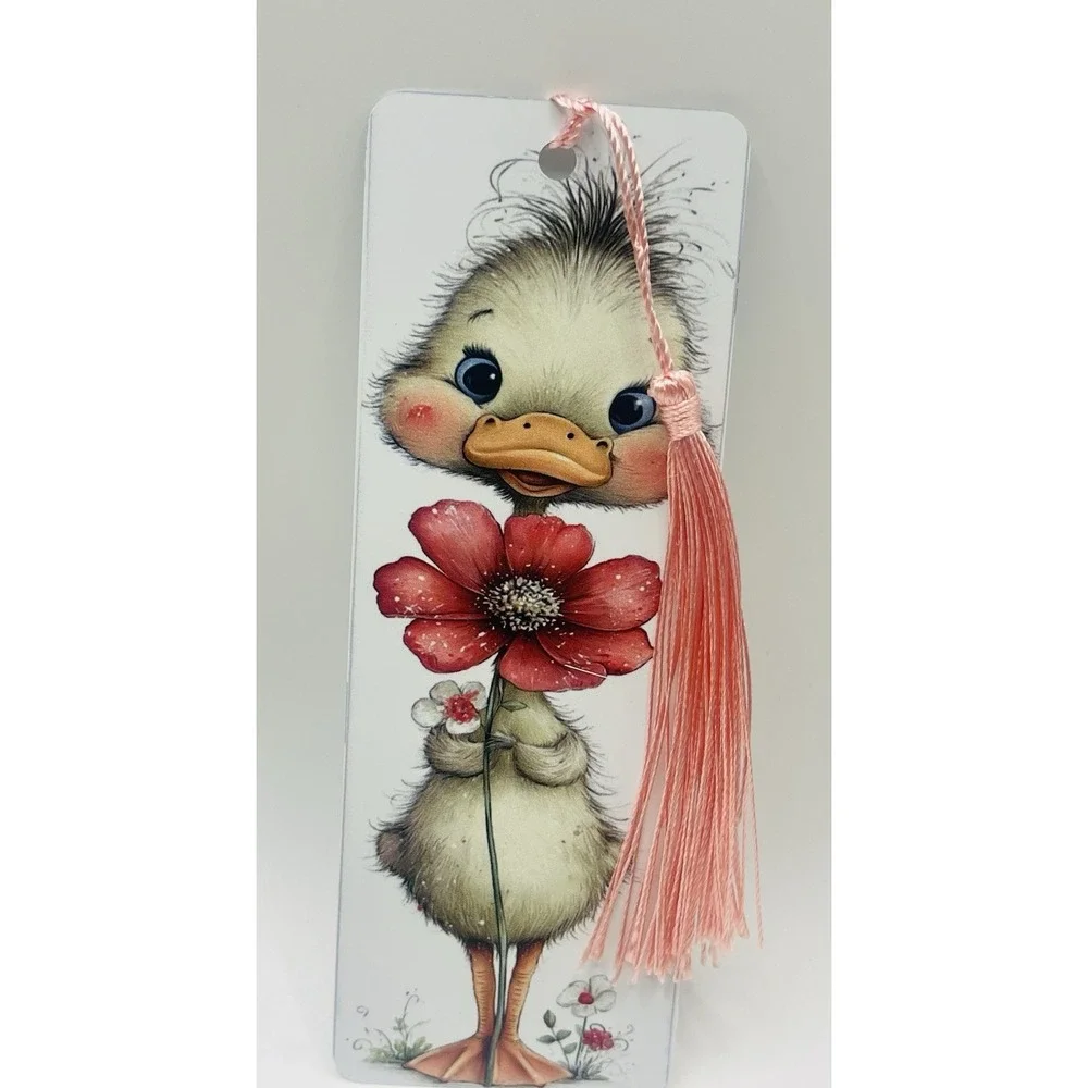 Cute Baby Goose Aluminum Bookmark With Tassel. 6X2